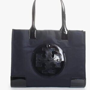 Tory Burch Small Ella Patent Tote Bag.  Black.  Gently Used 10.4" H x 13.4" L